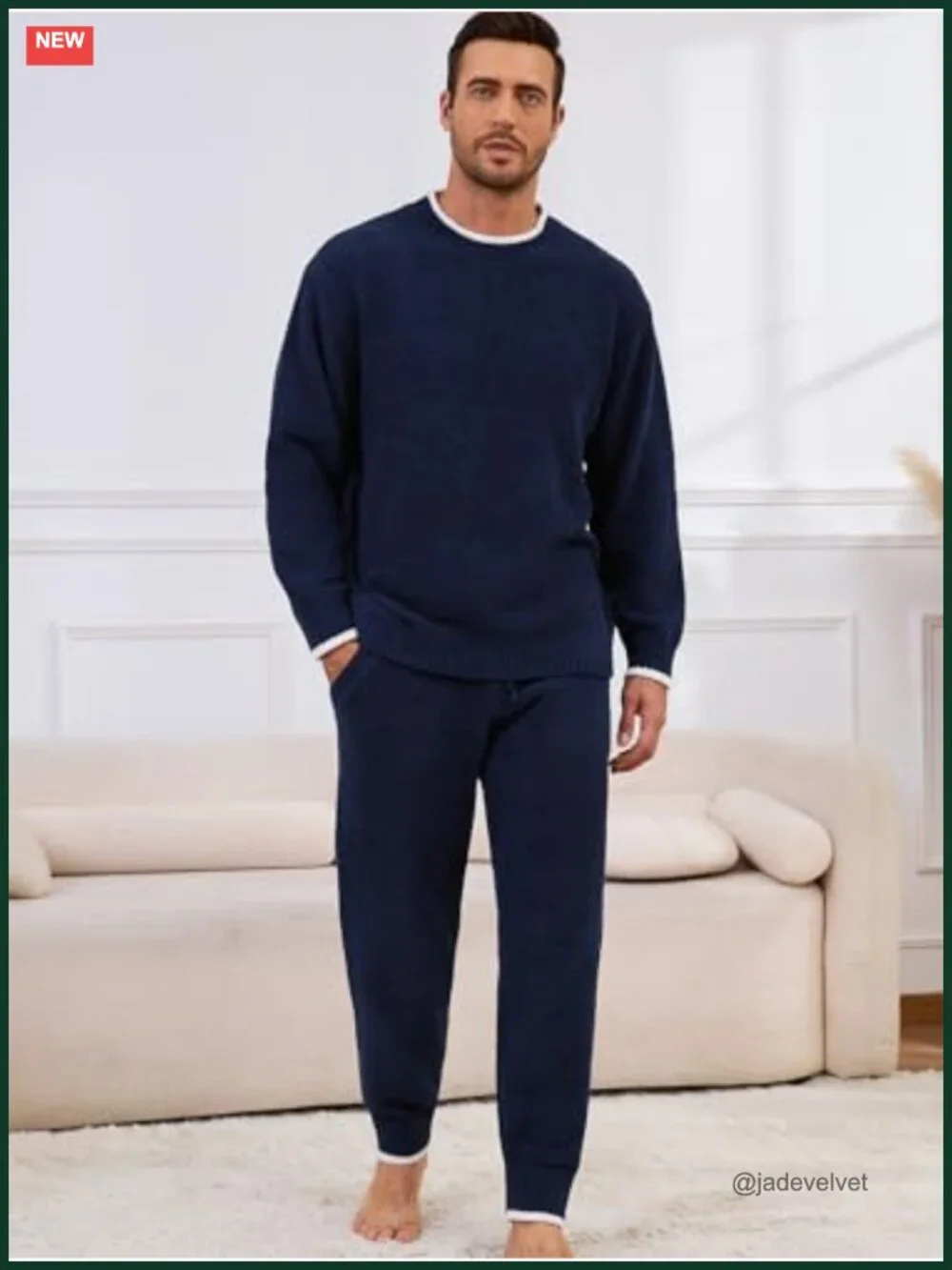 Men's Microfiber Pajama Set Long Sleeve Fleece Winter Sleepwear with Pockets